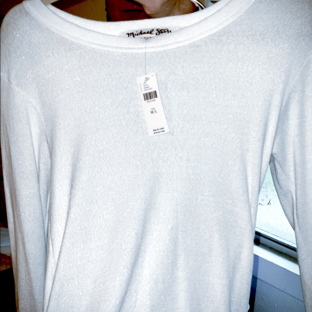 NWT Michael Stars 3/4 Sleeve Shiney Lustrous White Top/Tee